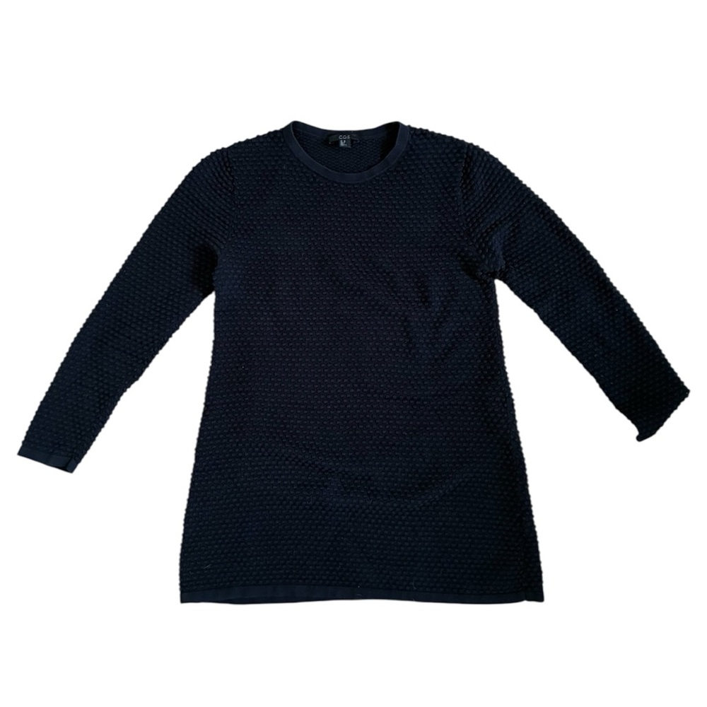 COS Black Waffle Knit Crewneck – Textured Long Sleeve XS